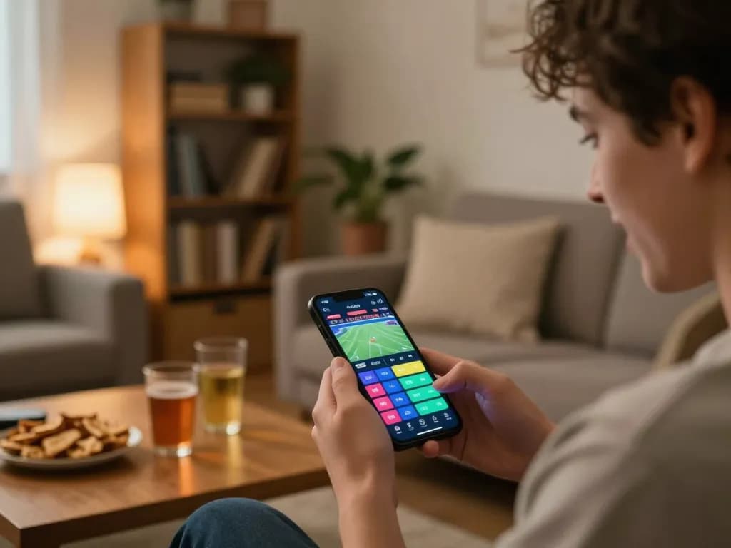 Player engaging in online betting with nk88 app, vibrant sports odds displayed on smartphone