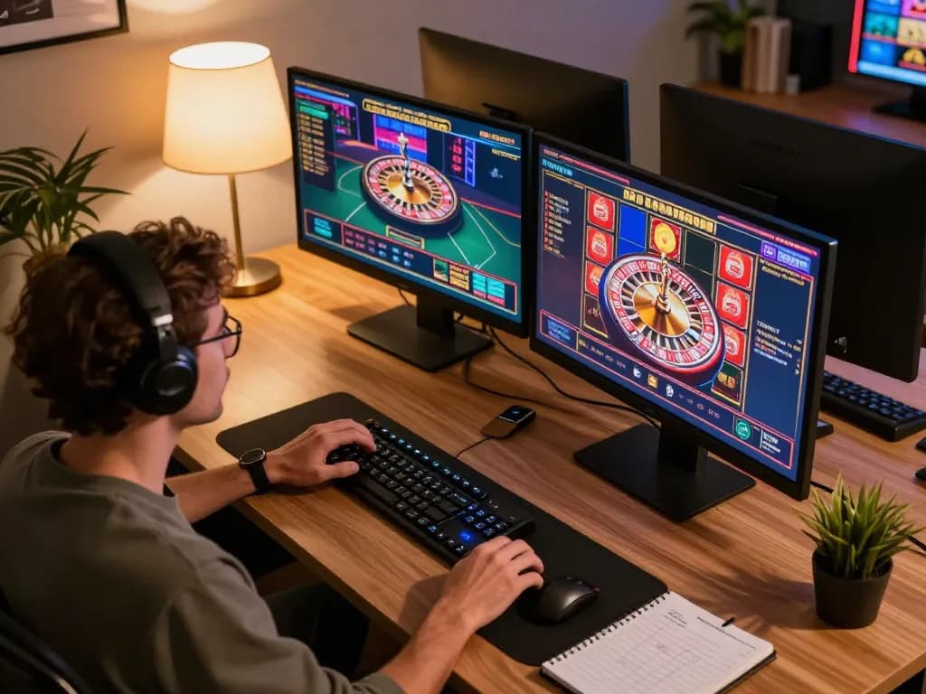 Engage with RED88 online games in a stylish gaming setup, showcasing strategy and excitement.