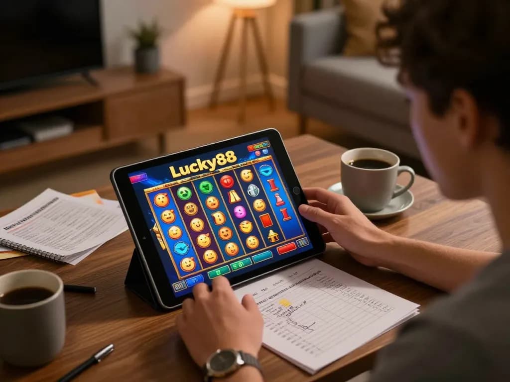 Win big on Lucky88 slot machine during an exciting online gaming session at home