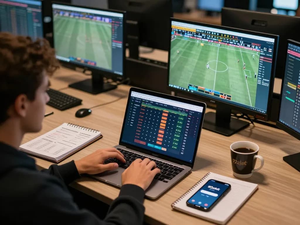 Person placing bets on 92slot sports betting platform with multiple screens showcasing live events