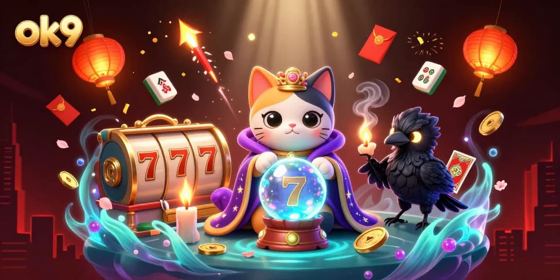 Win big with ok9 in a lively 3D casino scene filled with lucky symbols and vibrant colors.