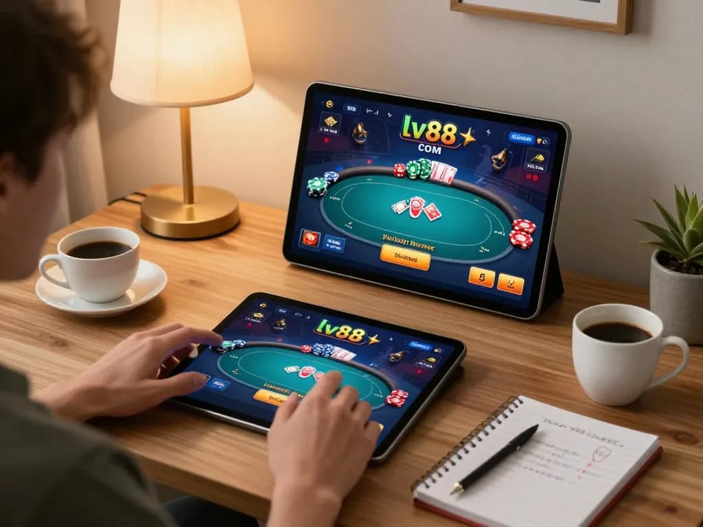 Engaging with the lv88 com poker game interface on a tablet for strategic online gaming