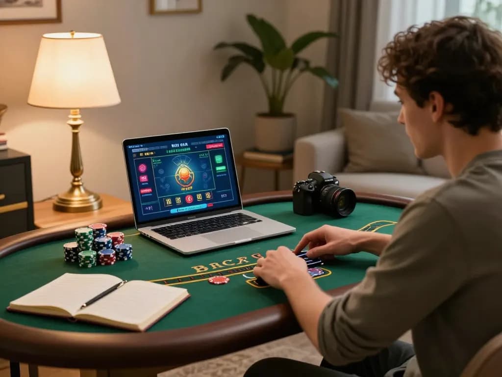 Engaging in online baccarat at https://go8.agency/ with a strategic setup at home.