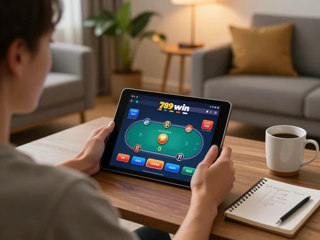 Engaging in online gaming with the 789win link at home, showcasing strategy and comfort.