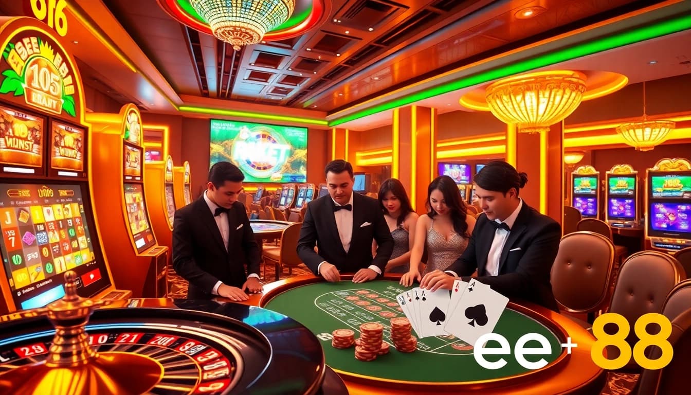 Experience the thrill of online gambling at ee 88 with vibrant casino visuals featuring live gaming elements.