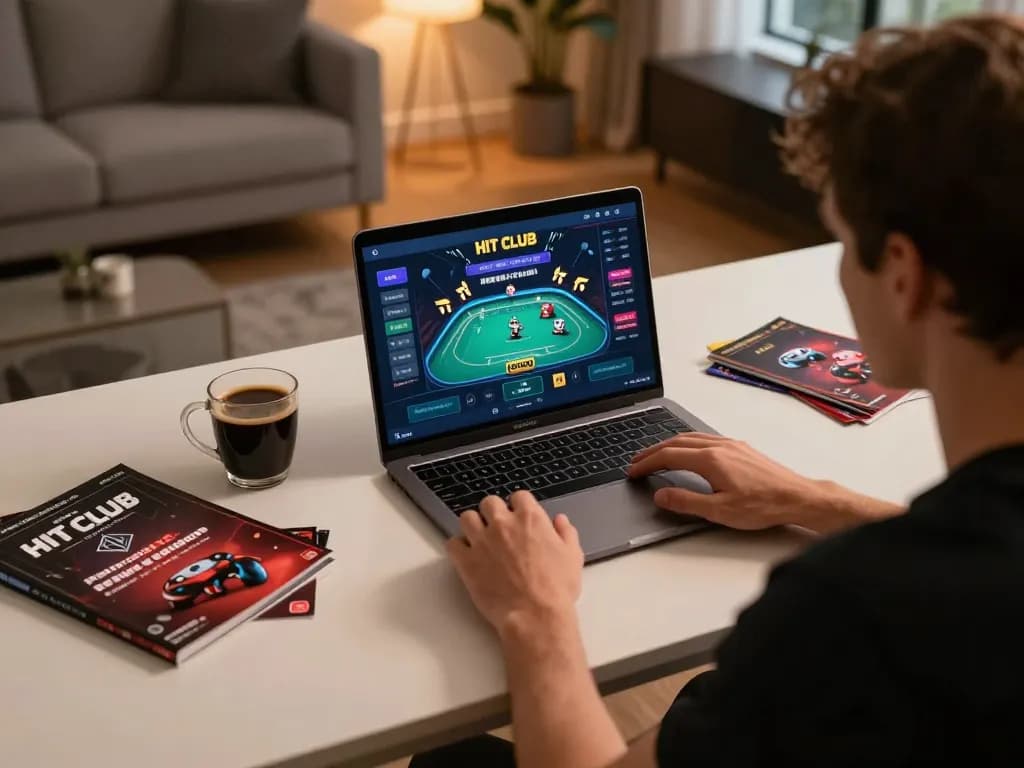 Engaging poker session on HIT CLUB online gaming platform at home.