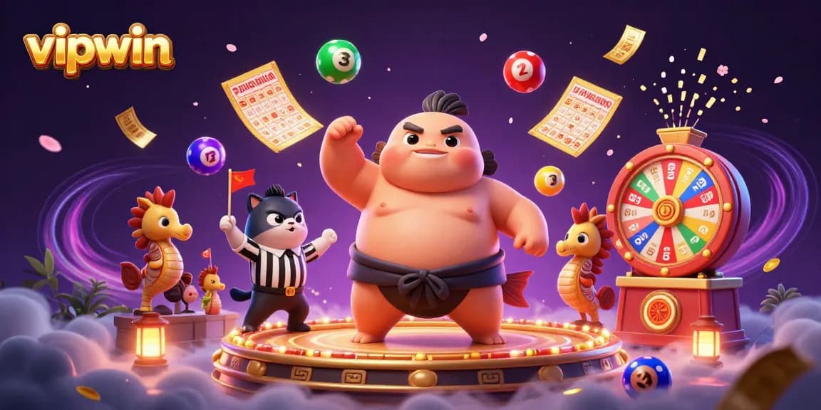 Join the excitement at vipwin with a lively underwater casino scene featuring a fugu sumo wrestler!