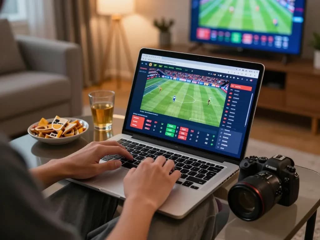 Engaging in live sports betting with 89 bet on a sleek laptop during a match.