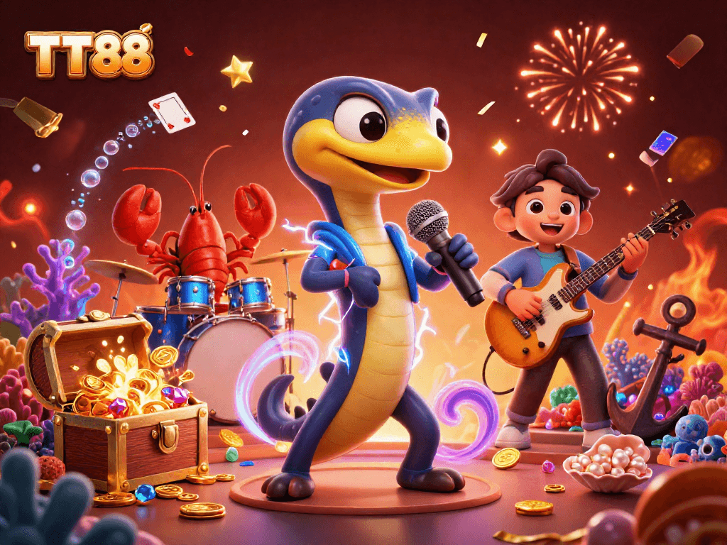 Engage in TT88's underwater casino experience with vibrant characters and treasures