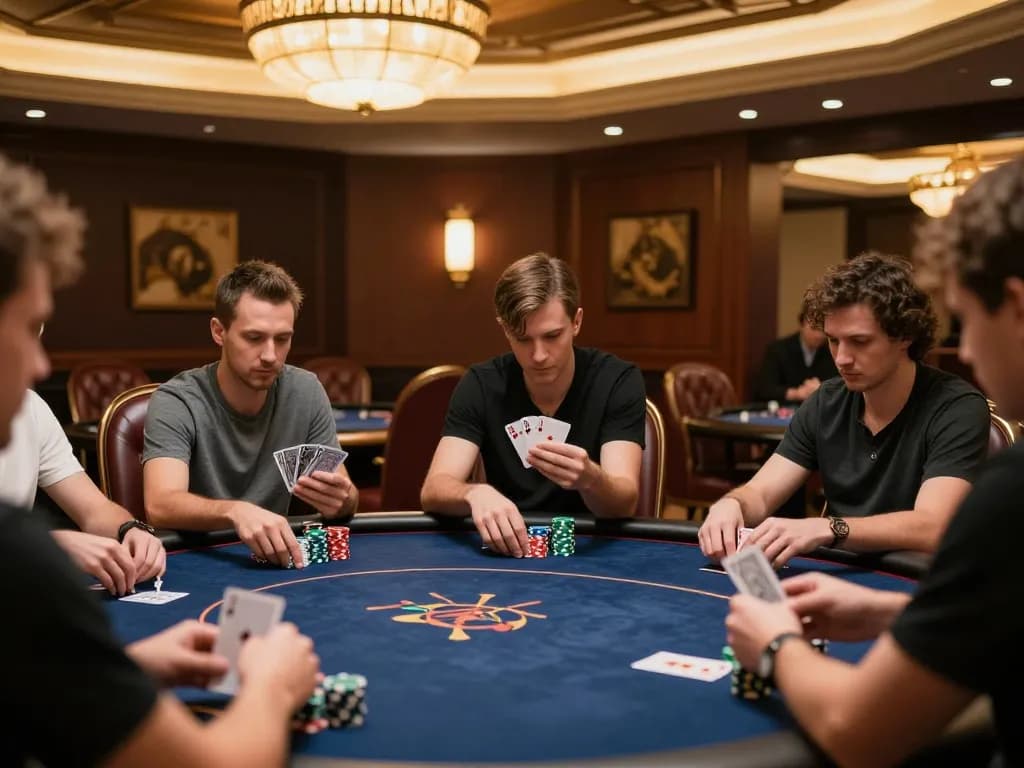 Engaged players at high-stakes poker table showcasing lucky88z strategy and excitement.