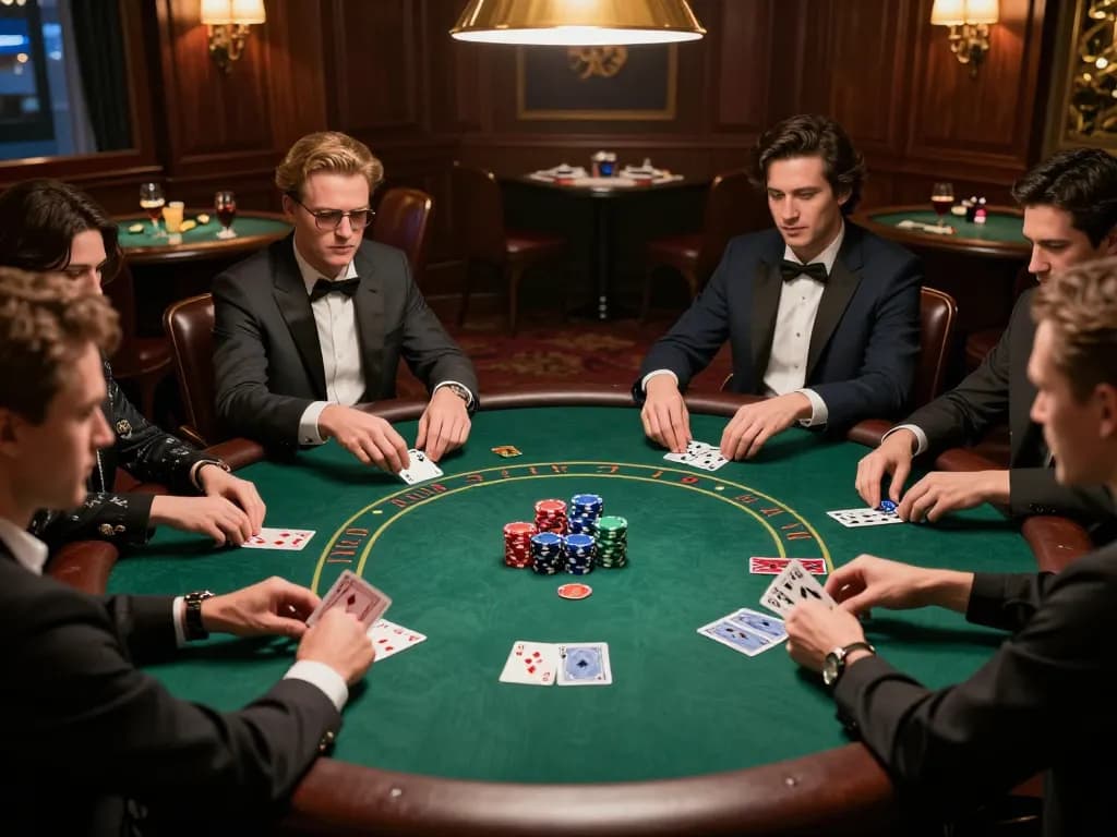 Players engaged in a strategic poker game at 88คลับ, showing intense focus and premium game setup.