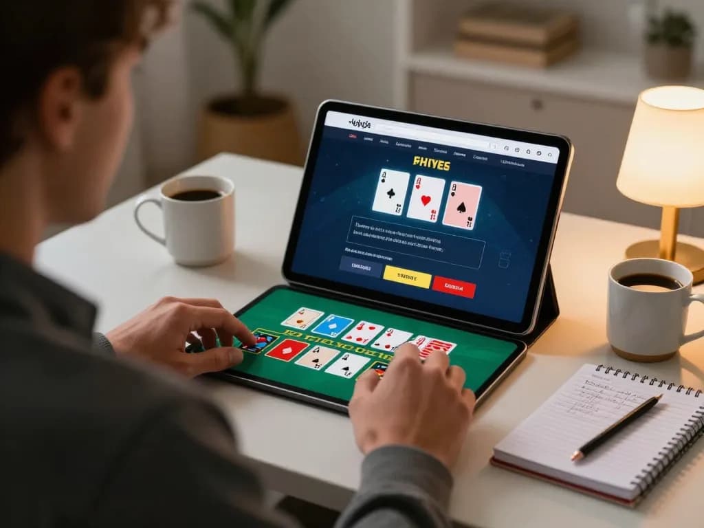 Player engaging in a live blackjack game on tablet at home, showcasing good88a gaming experience.