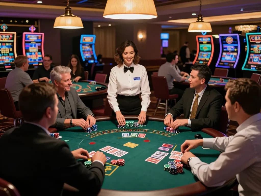 Players enjoying blackjack at cm88-bet casino table, showcasing exciting game action.