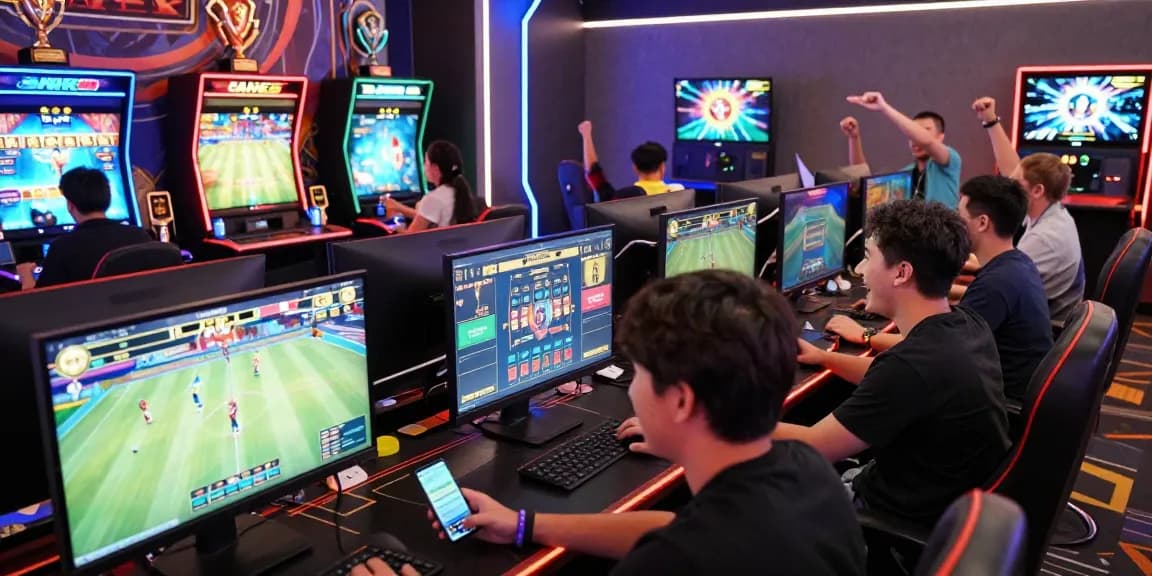 Exciting gaming atmosphere at https://hello88ke.com/ showcasing players enjoying diverse online games in a vibrant digital casino