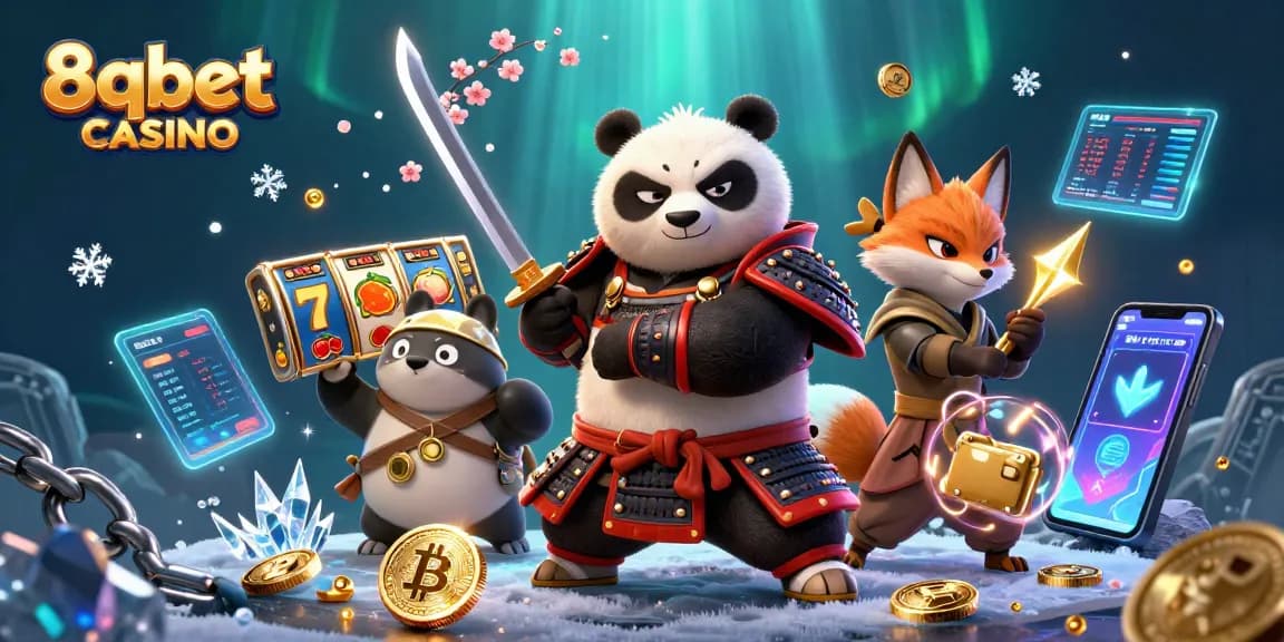 Experience the excitement of 8qbet casino with vivid characters and immersive game elements in a dynamic scene.