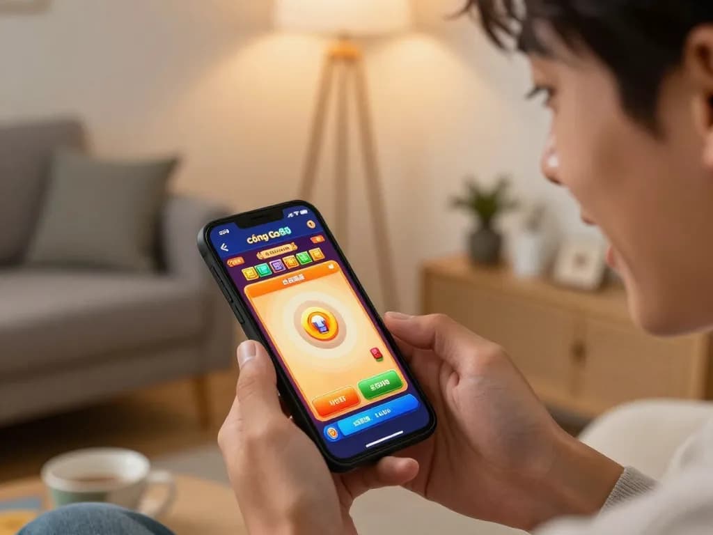 Players enjoying cổng game Go88 app, celebrating wins on smartphone in a cozy home setting