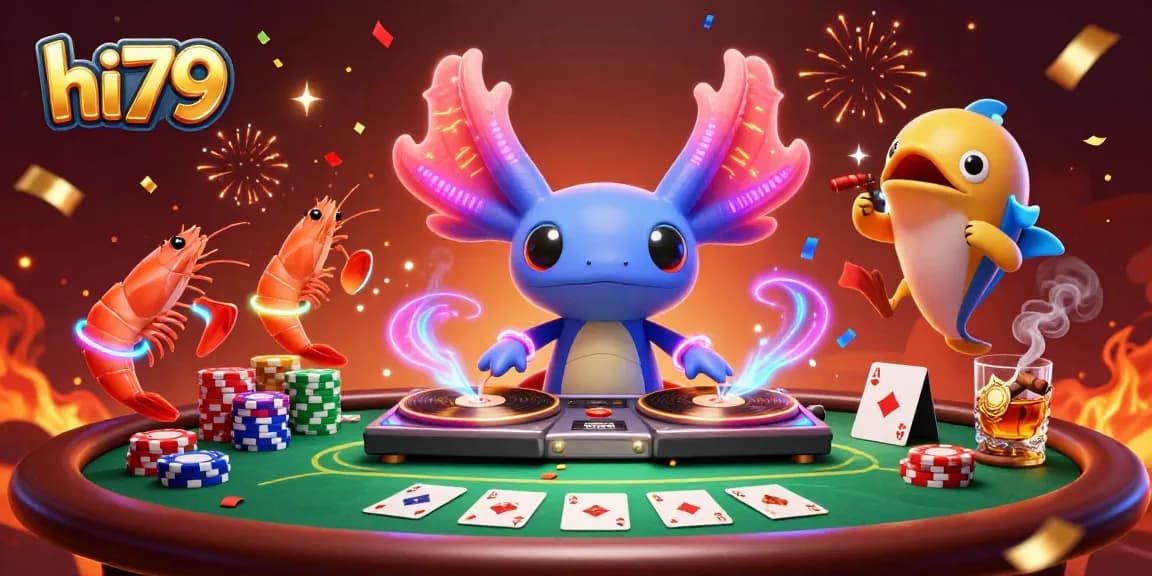 Experience the vibrant nightlife of hi79 while playing poker in this lively underwater scene.