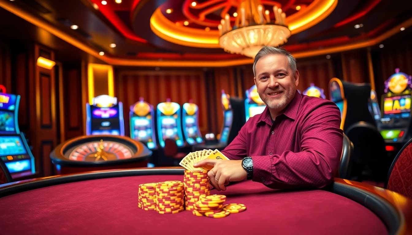Excited player winning at 888NEW poker table with colorful poker chips.