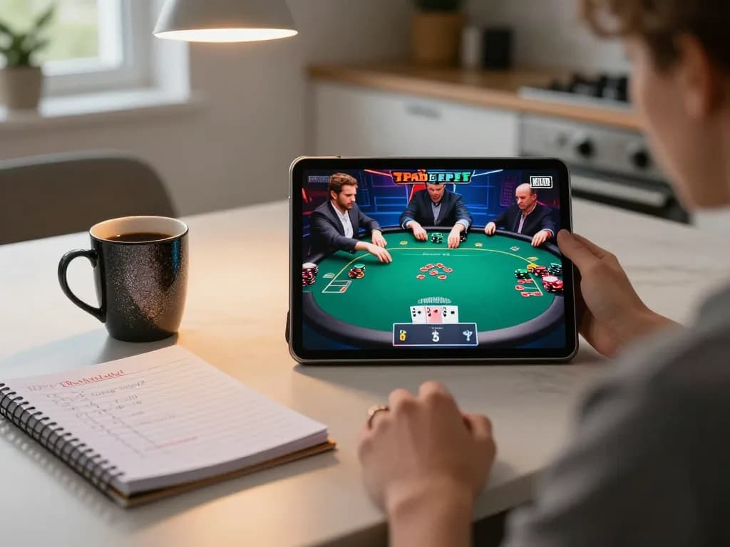 Engaging in strategic poker gameplay on TR88 platform at home with cozy atmosphere