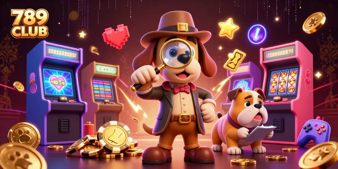 Engage with the vibrant 789 CLUB casino scene led by a cartoon detective uncovering gaming treasures.