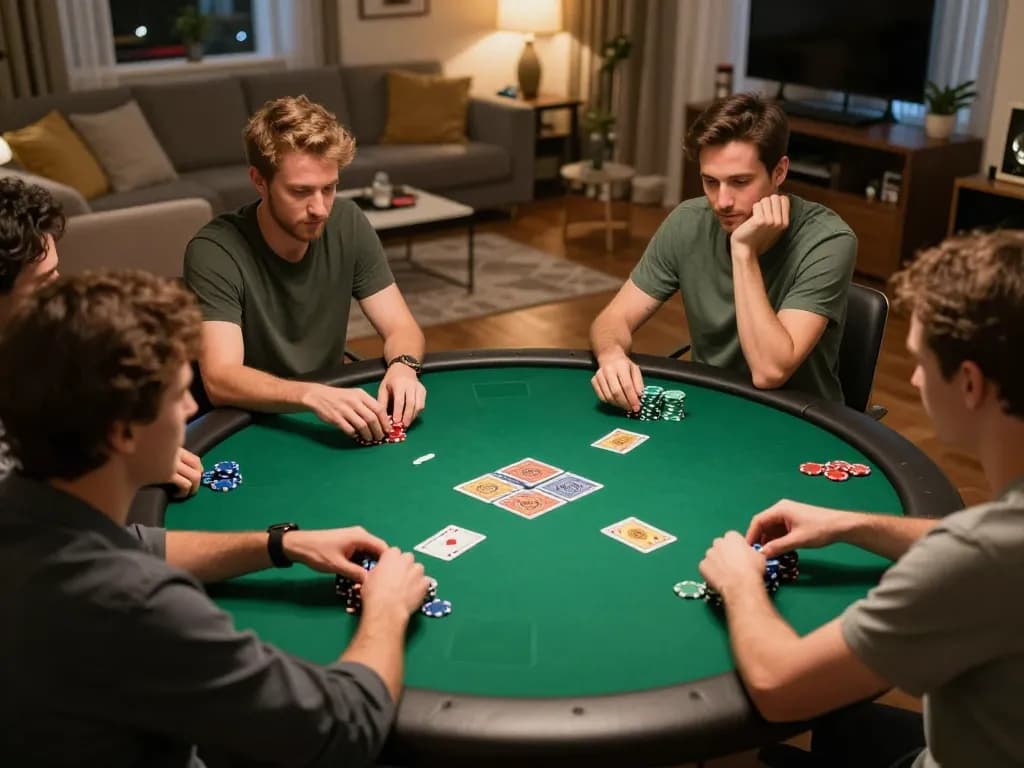 Engaging home poker night with friends enjoying 789winh strategies and competitive gameplay around vibrant table.