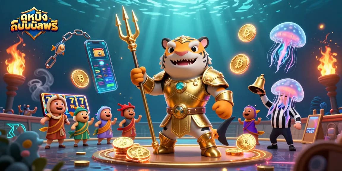 Experience thrilling ดูหนังออนไลน์ฟรี in an underwater casino with a golden shark gladiator.