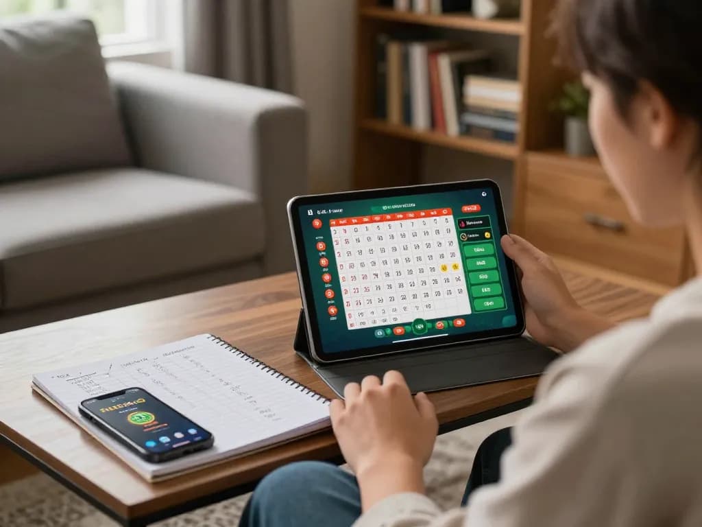 Engaging lô đề online gameplay in a cozy home setup with strategic betting notes.