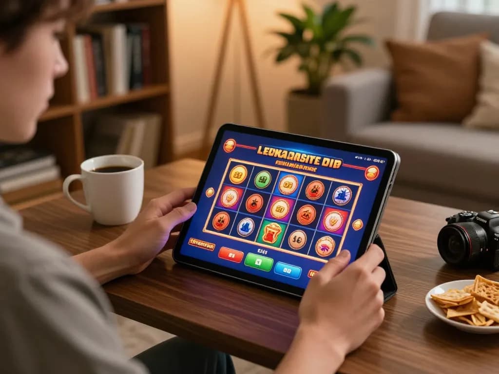Navigating Nk88 online slots and strategic gameplay in a cozy living room.