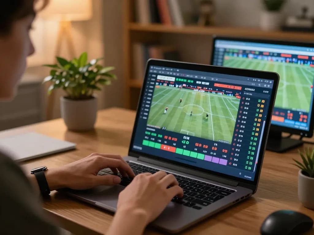 Engaging user analyzing odds on fb88.com during a live sports betting session at home.
