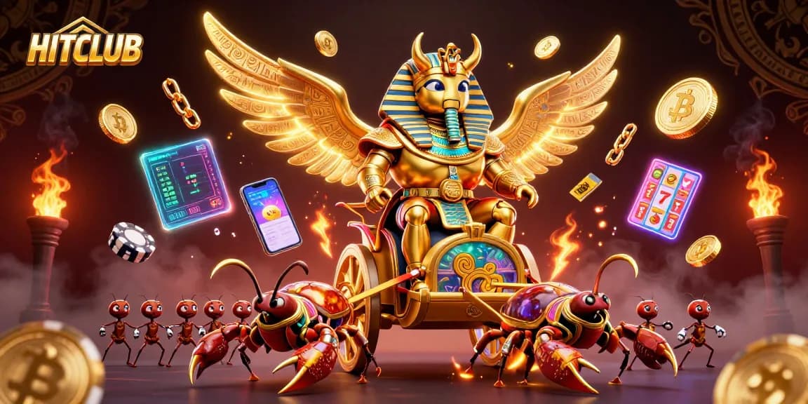 Engage with HITCLUB for thrilling casino action featuring gold, crypto elements, and captivating characters.