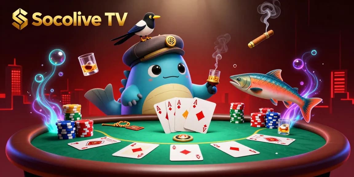 Socolive TV vibrant gambling scene with a playful Loch Ness monster, poker elements, and exciting atmosphere.