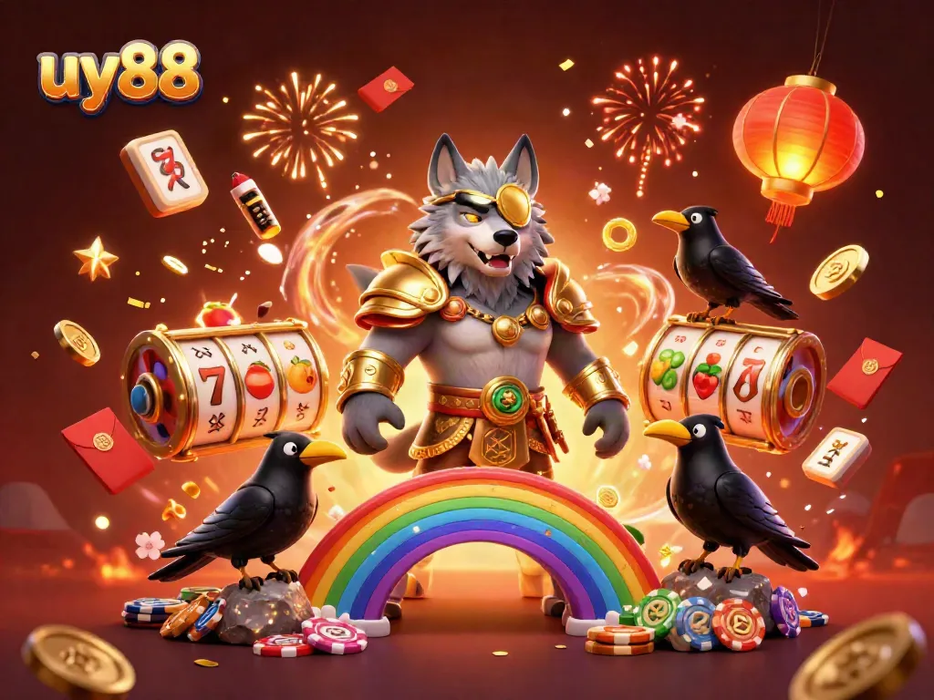 Experience thrilling gaming with uy88 at a vibrant casino celebration featuring Norse mythology elements.
