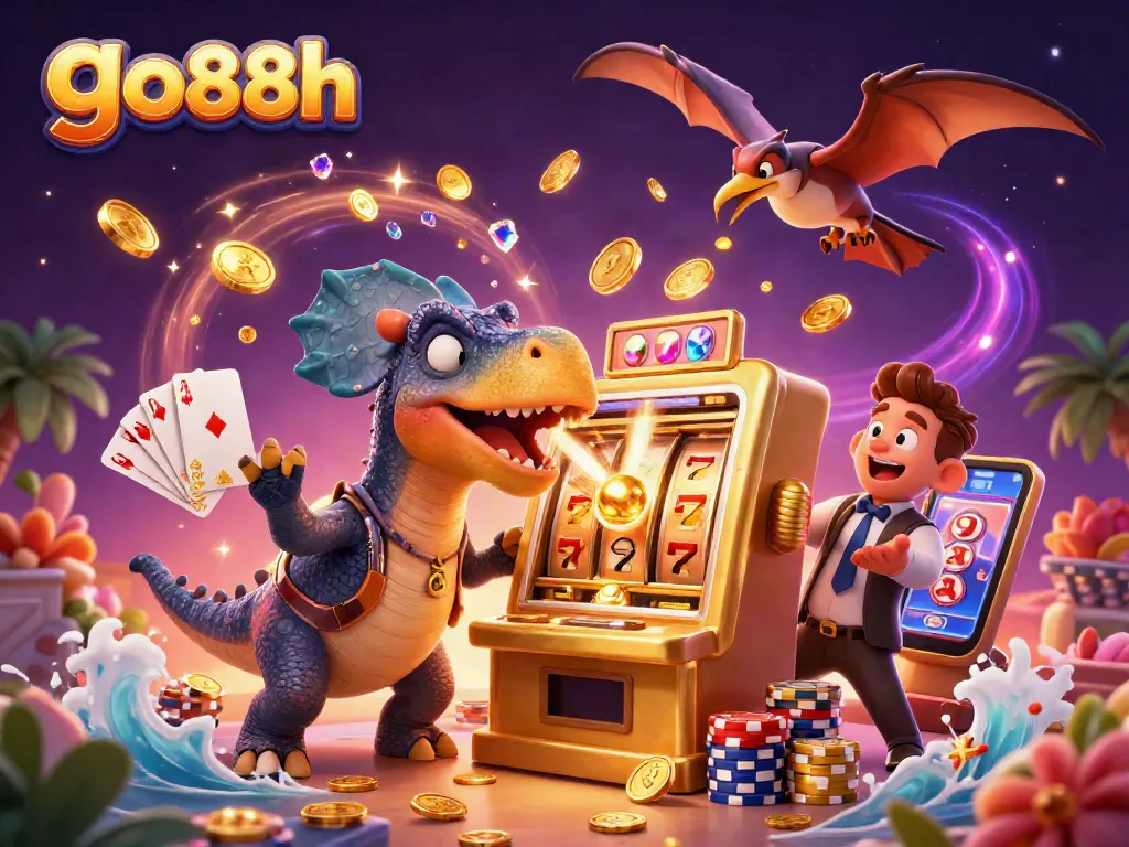 Experience the thrill at go88h as a pachycephalosaurus wins jackpots amidst dynamic casino elements.