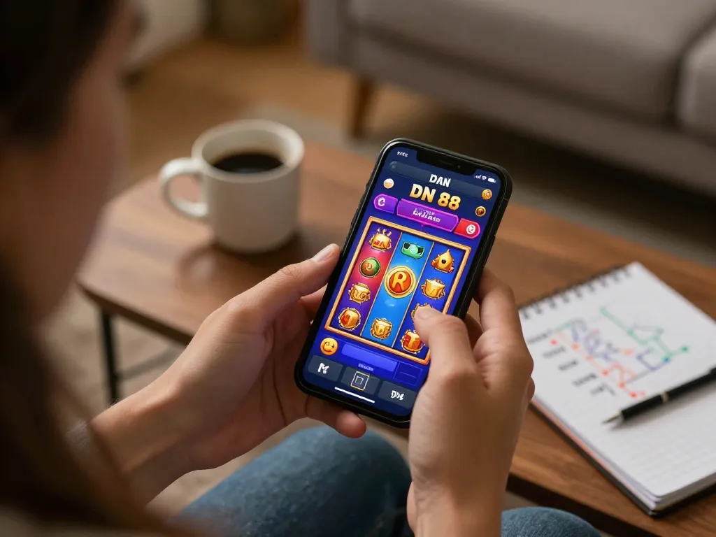 Engaging gameplay on the DN 88 casino app from a cozy home environment, showcasing mobile gaming excitement