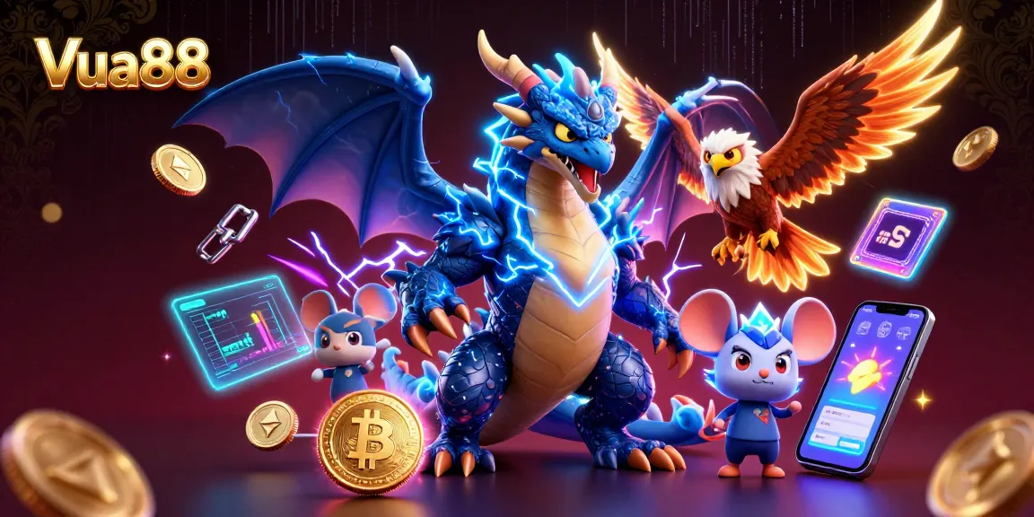 Experience exciting gameplay with Vua88's electrifying online casino elements in vibrant 3D illustration.
