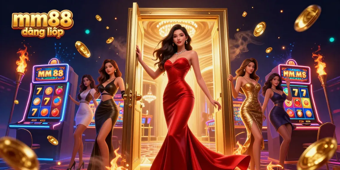 Engage in the thrilling world of mm88 đăng nhập as an elegant Asian woman welcomes you to a luxurious casino.