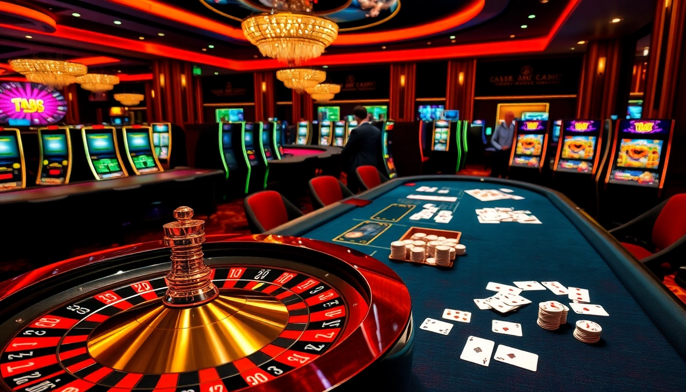 Excitement at rr88.com with dealers and casino tables, showcasing thrilling gambling experiences.