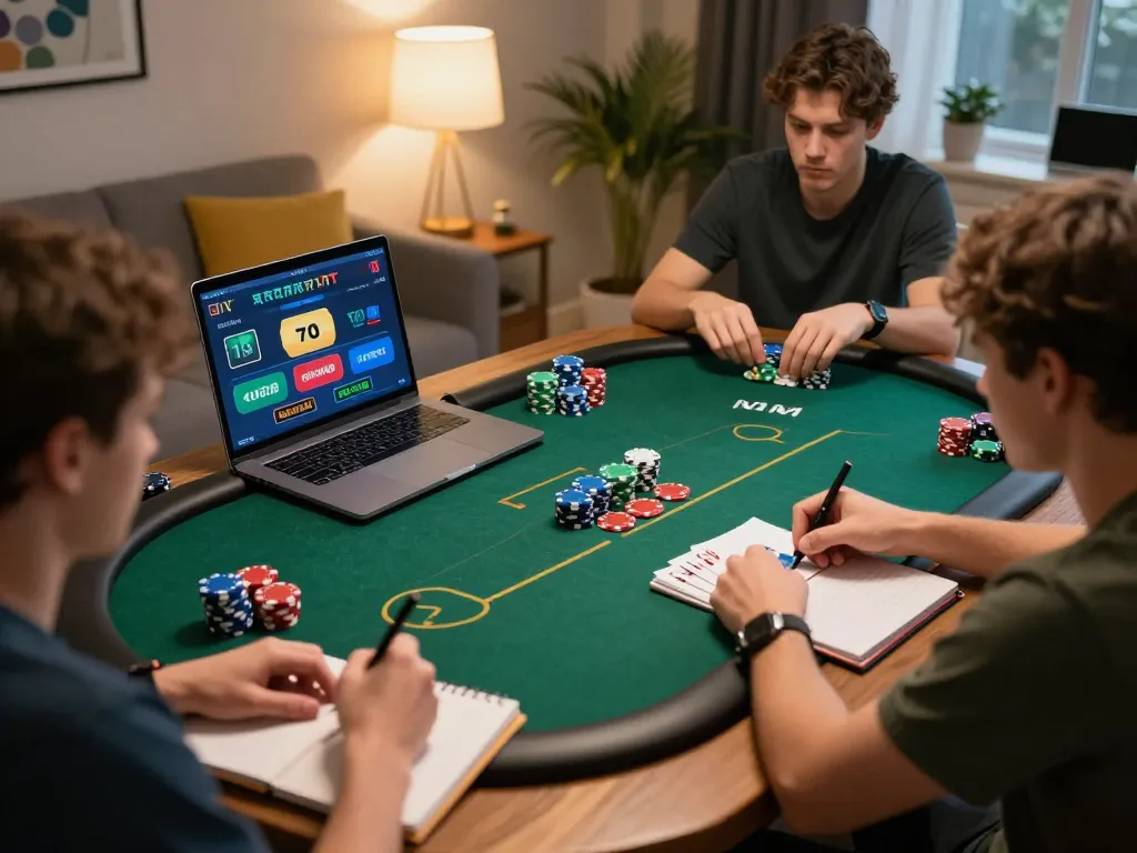 Engaged player in online poker at home using go 88 app for strategic betting and gameplay analysis.