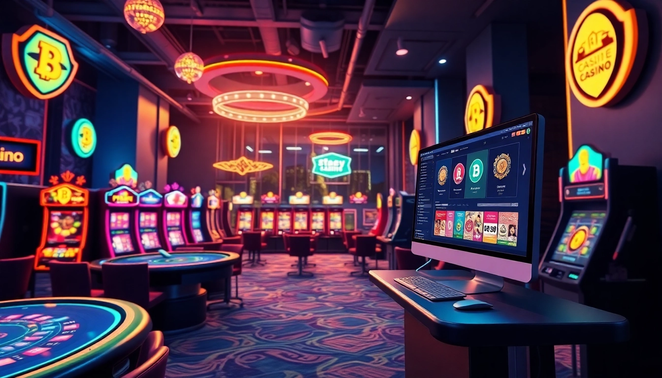 תחווה את ההתרגשות של Stake Casino בסביבה מקוונת תוססת למשחקים, עם שולחנות מעוצבים וסלוטים צבעוניים.