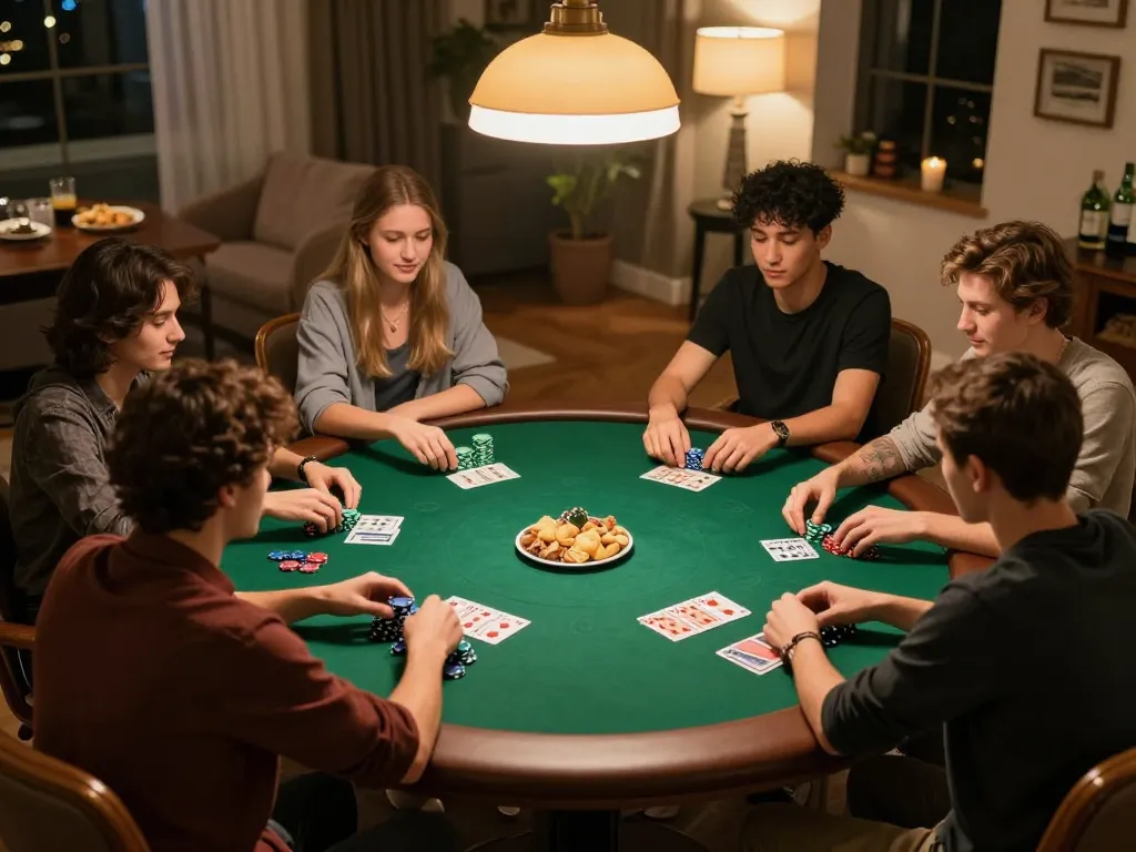 Players engage in a friendly poker game at home, promoting bl555 as the ideal entertainment platform.