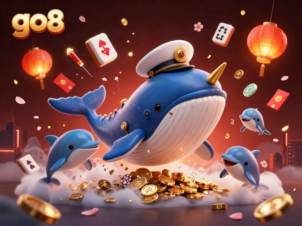 Experience go8's thrilling fun with a giant whale in a sea of gambling excitement.