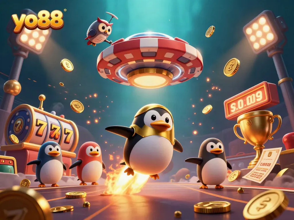 Experience yo88 at its finest with a dynamic 3D casino illustration showcasing exciting slot elements.