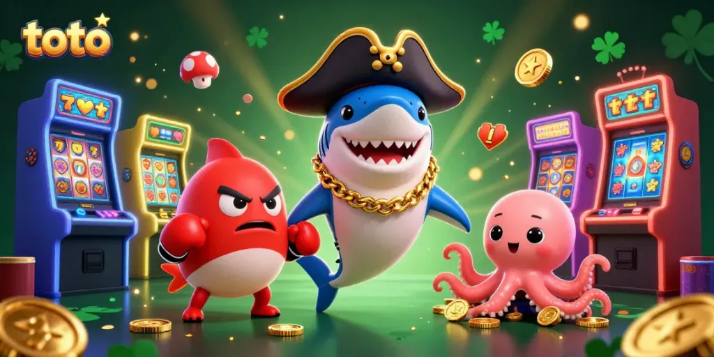 Experience the thrill of toto in this vibrant casino scene featuring a playful shark and friends.