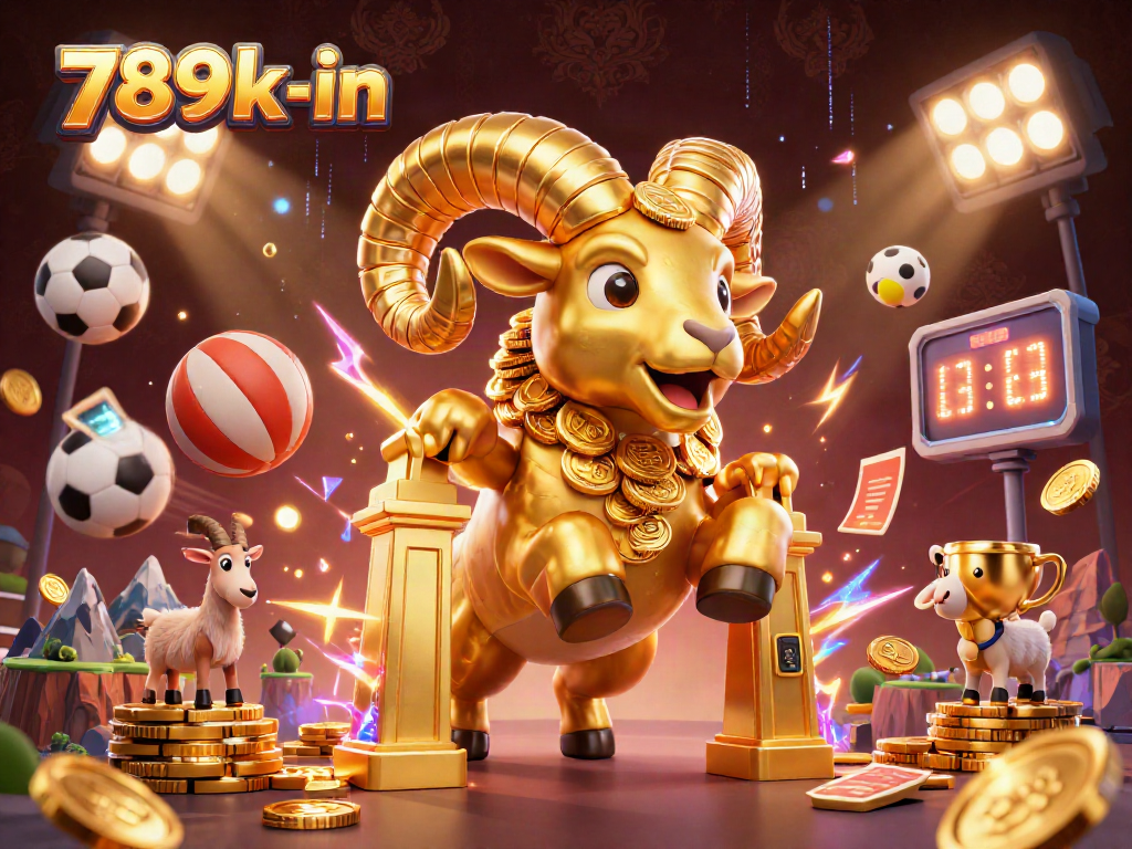 Engage with exhilarating games at 789k-in featuring a golden ram charging through a casino atmosphere.