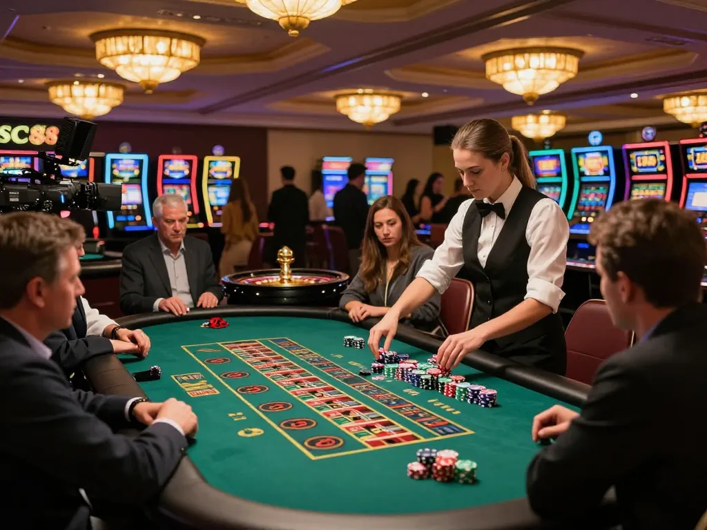 Players engaged at SC88 casino, showcasing roulette action and vibrant chip excitement