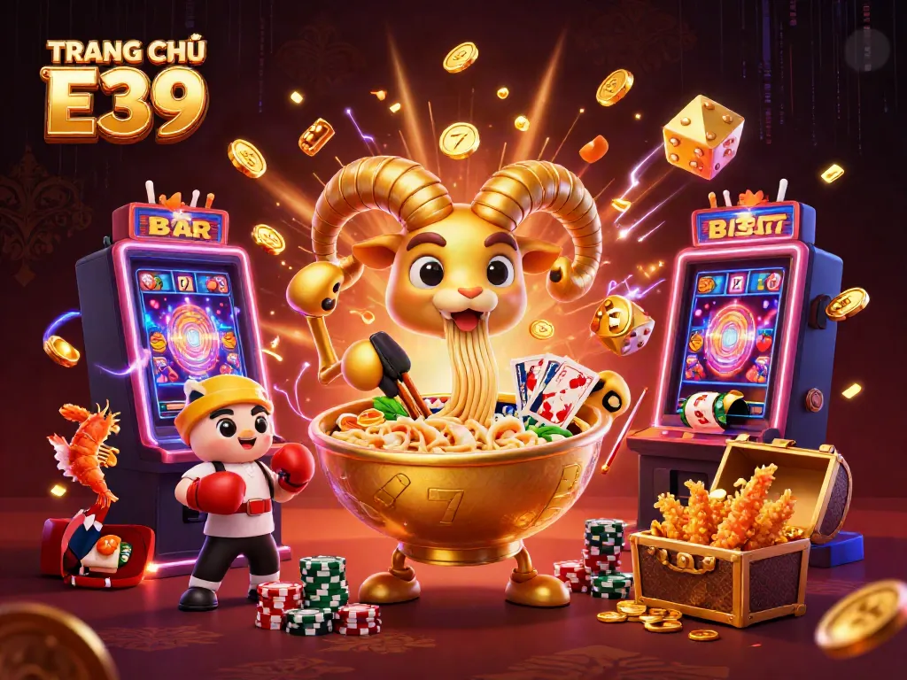 Experience thrilling action at TRANG CHỦ E39 with a vibrant illustration of playful characters delivering excitement in the casino world.