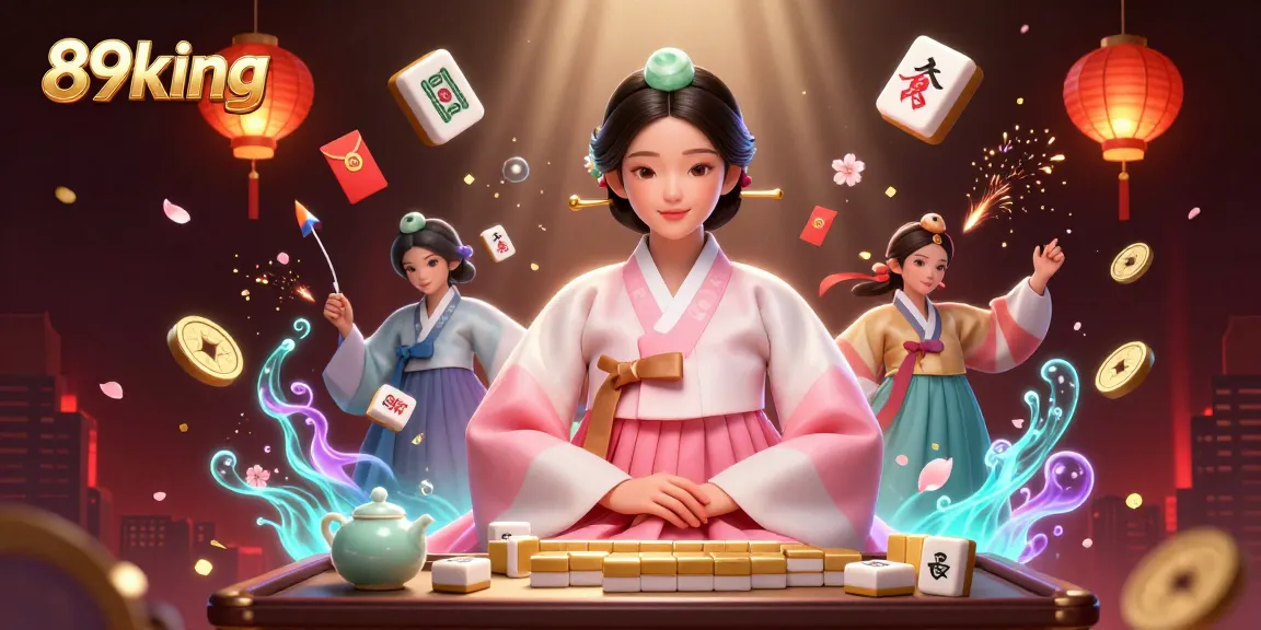Experience the luxurious world of 89king with dynamic casino elements surrounding a serene character.