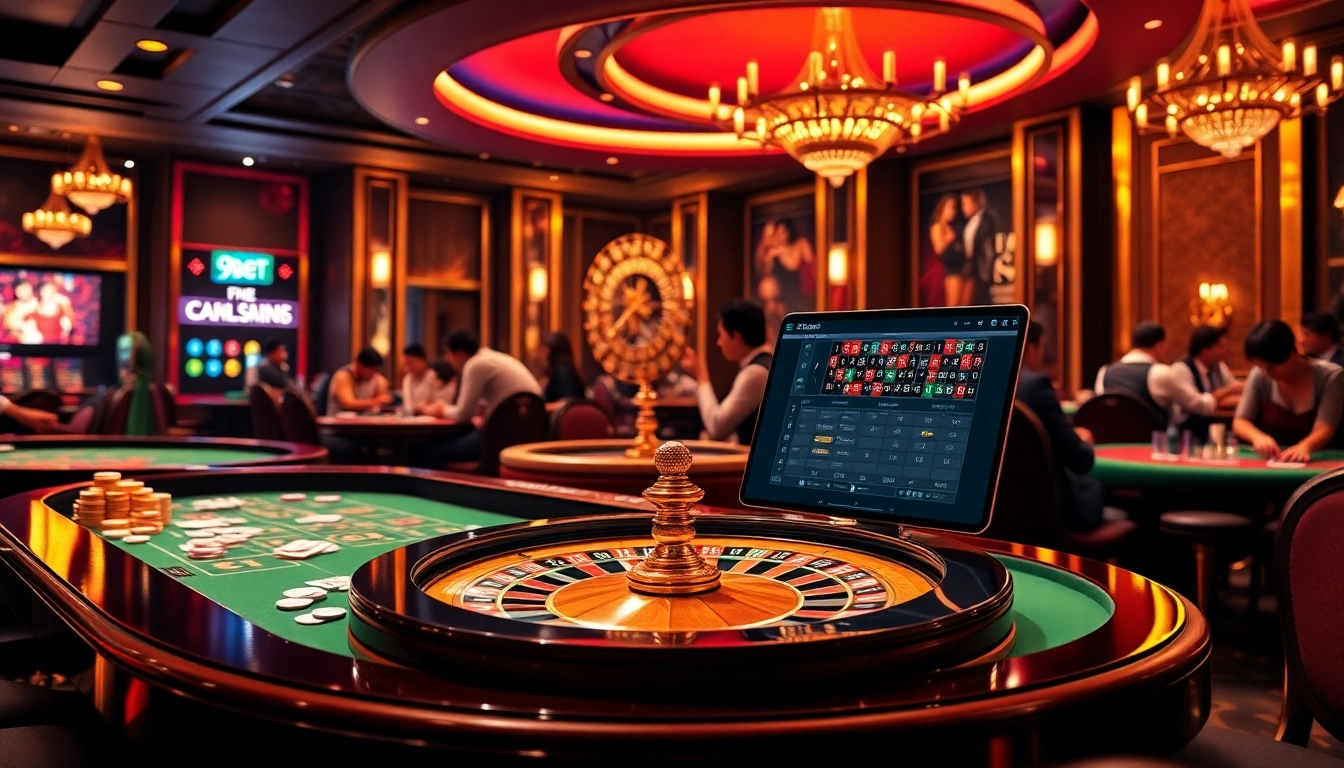 Players enjoying an exciting gambling experience at 9bet's luxurious online casino interface with vibrant gaming tables.