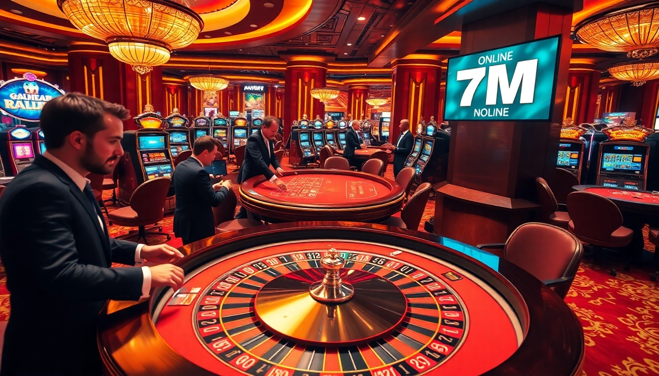 Experience the vibrant energy of 7M as players place bets in a luxurious casino atmosphere.