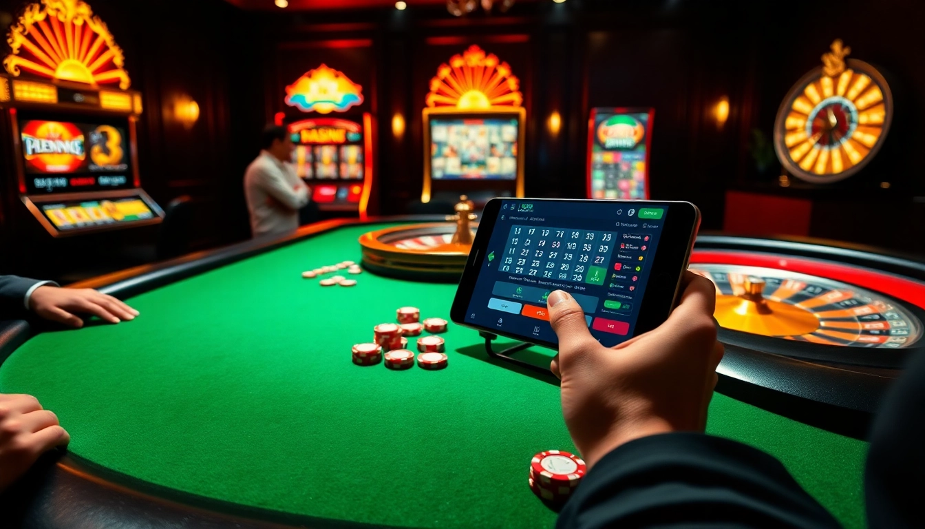 Players enjoying a thrilling game at e28 my online casino with vibrant slots and poker tables.